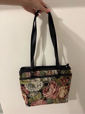 Basic Editions Floral Tapestry Shoulder Bag in Black and Rose